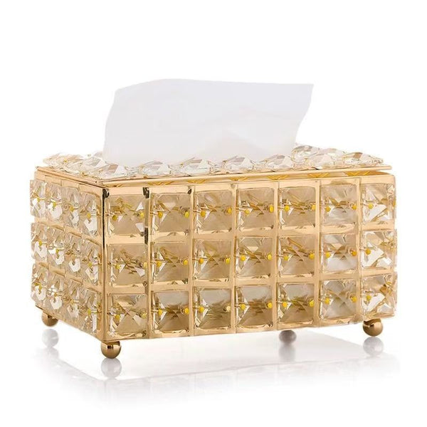 French Gold Light Luxury Iron Art Crystal Glass Tissue Box