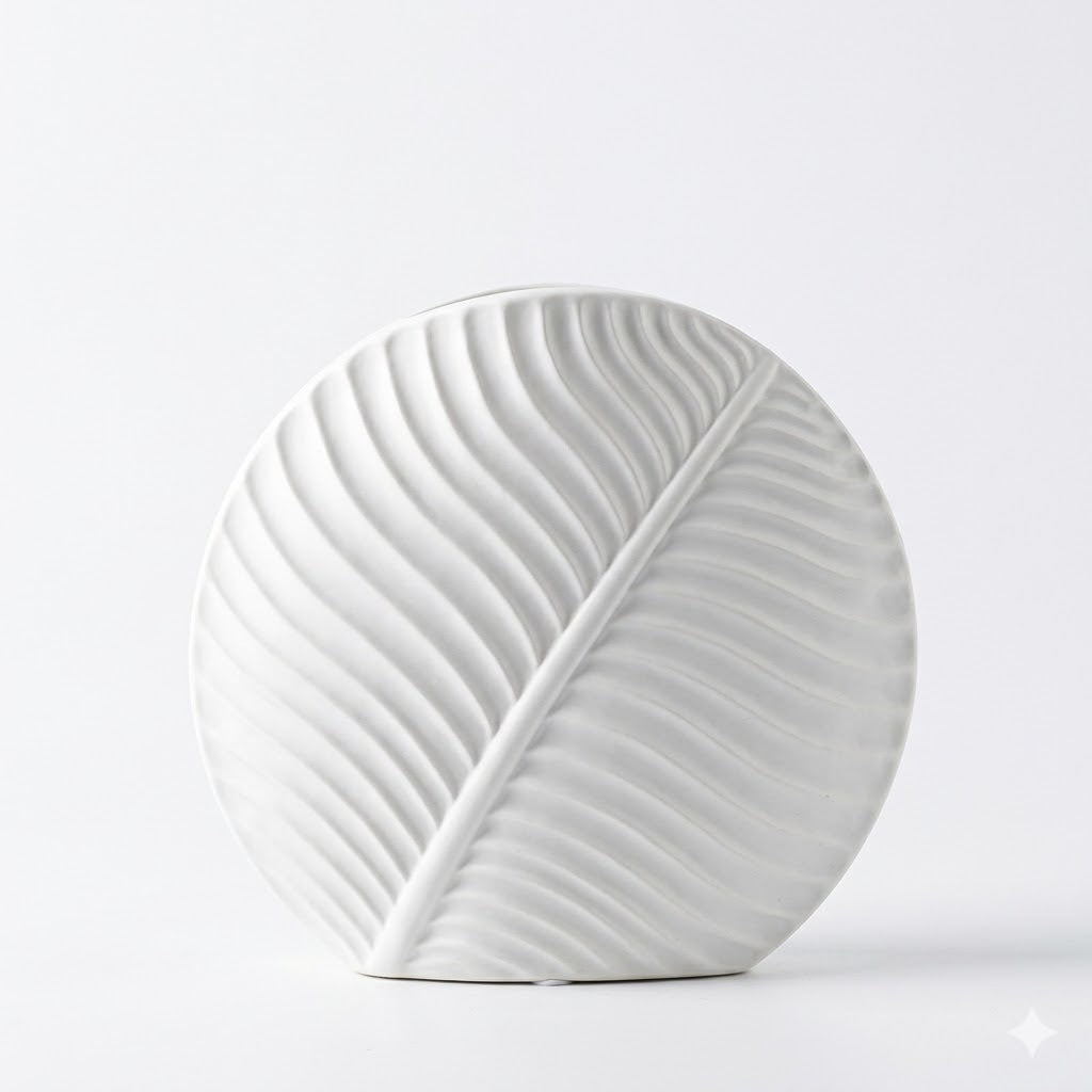 Nordic Minimalist Ceramic Leaf Vase – Elegant Home Decor