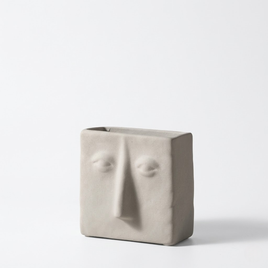 Artisanal Wabi-Sabi Ceramic Face Vase – Abstract Minimalist Home Decor